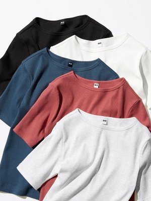 UNIQLO - хлопковая футболка в рубчик с рукавом 3/4 - 13 RED