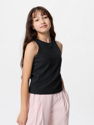 UNIQLO - однотонная майка с чашечками для девочек - 09 BLACK