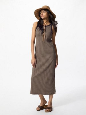 UNIQLO - платье с чашечками в мелкую полоску, увеличенная длина - 39 DARKBROWN