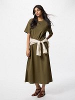 UNIQLO AIRism - платье-футболка из хлопка увеличенной длины - 56 OLIVE