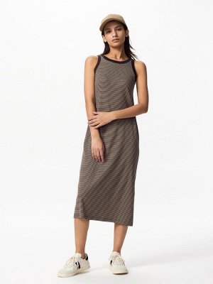 UNIQLO - платье с чашечками в мелкую полоску, укороченная длина - 39 DARKBROWN