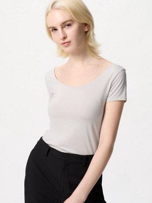 UNIQLO AIRism - женская футболка с U-образным вырезом - 02 LIGHTGRAY