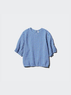 UNIQLO - клетчатая блузка из сирсакера - 65 BLUE