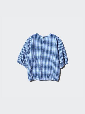 UNIQLO - клетчатая блузка из сирсакера - 09 BLACK
