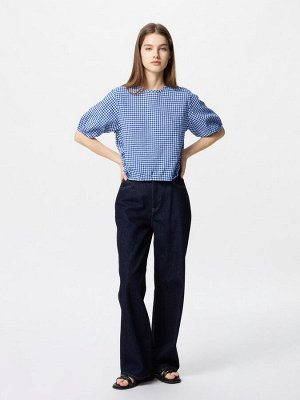 UNIQLO - клетчатая блузка из сирсакера - 65 BLUE
