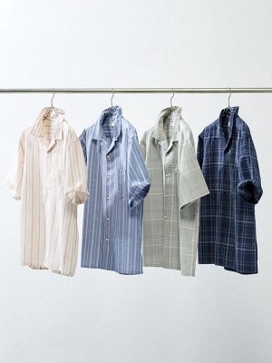UNIQLO - полосатая рубашка из смеси хлопка и льна - 64 BLUE