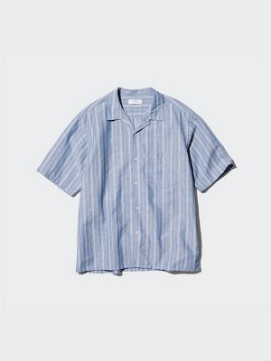 UNIQLO - полосатая рубашка из смеси хлопка и льна - 64 BLUE