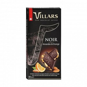 Шоколад темный с цельным миндалем и цукатами из апельсиновых корочек, villars, 180г