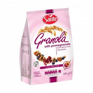 Злаковые хлопья granola  с гранатом и черникой, sante 350 г