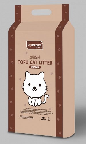 KINGFISHER®️ НАПОЛНИТЕЛЬ ДЛЯ КОШАЧЬИХ ТУАЛЕТОВ ТОФУ (TOFU) "ORIGINAL", с ароматом ванили, мешок 10 кг (25 литров)