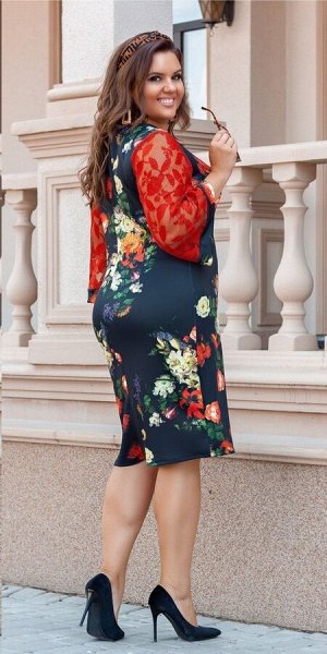 Платье с цветочным принтом миди РШ-2662