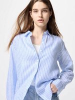 UNIQLO - льняная рубашка премиум-класса в полоску - 61 BLUE