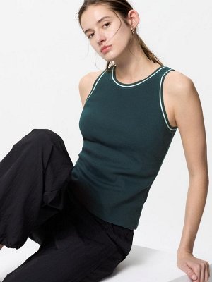 UNIQLO - хлопковая майка в рубчик с чашечками - 59 DARKGREEN