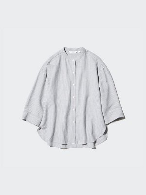 UNIQLO - рубашка в мелкую полоску с воротником-стойкой и рукавом 3/4 - 07 GRAY