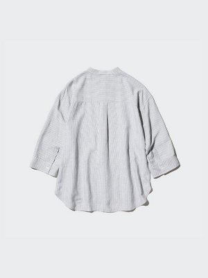 UNIQLO - рубашка в мелкую полоску с воротником-стойкой и рукавом 3/4 - 07 GRAY