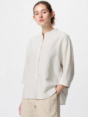 UNIQLO - рубашка в мелкую полоску с воротником-стойкой и рукавом 3/4 - 31 BEIGE