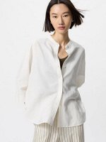 UNIQLO - рубашка с воротником-стойкой и рукавом 3/4 - 01 OFFWHITE