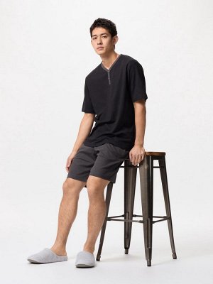 UNIQLO AIRism - хлопковый домашний комплект с короткими рукавами - 09 BLACK