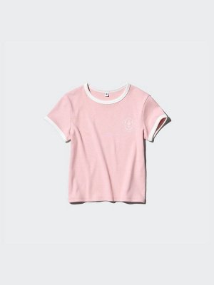 UNIQLO - мягкая футболка с контрастной отделкой для девочек - 11 PINK