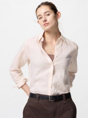 UNIQLO - льняная рубашка премиум-класса в мелкую клетку - 11 PINK