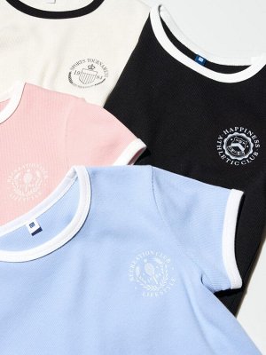 UNIQLO - мягкая футболка с контрастной отделкой для девочек - 60 LIGHTBLUE