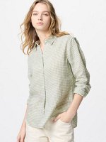 UNIQLO - льняная рубашка премиум-класса в мелкую клетку - 52 GREEN