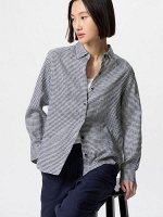 UNIQLO - льняная рубашка премиум-класса в мелкую клетку -  69 NAVY
