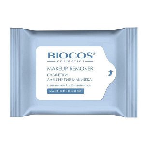BioCos Влажные салфетки для снятия макияжа для всех типов кожи,15шт