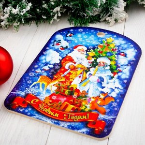Доска разделочная сувенирная "С Новым годом. Дед Мороз и Снегурочка", 27,5х19,5см