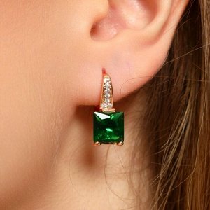 Серьги ювелирная бижутерия Дубайское золото, покрытие позолота, вставка: фианиты, цвет: зеленый и прозрачный, арт.213.375
