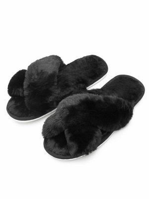 Тапочки Мех крест AMARO HOME Bunny Открытый нос (черный) 38-39
