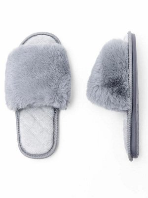 Тапочки Мех крест AMARO HOME Bunny Открытый нос (черный) 40-41