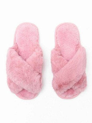 Тапочки Мех крест AMARO HOME Bunny Открытый нос (молочный) 40-41