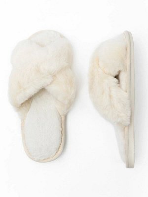 Тапочки Мех крест AMARO HOME Bunny Открытый нос (молочный) 38-39