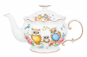 Чайник 700 мл 22*12,5*13 см "Совушки" рифленый, NEW BONE CHINA