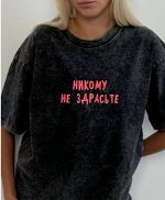 Футболка хлопковая с эффектом потертости и принтом, серый