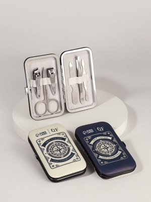 УЦЕНКА Набор маникюр 6пр 1-1-1-4 Компас син/бел 10,8*6,8*2см PVC-чех накл QF