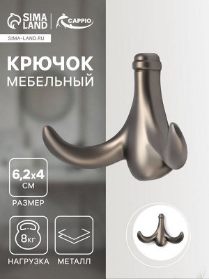 Крючок мебельный CAPPIO CLOWN, двухрожковый, цинк, цвет графит