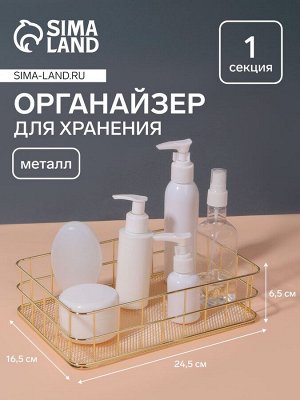 Органайзер для хранения косметических принадлежностей «РАФАЭЛЬ», 24.5x16.5x6.5 см, цвет золотистый