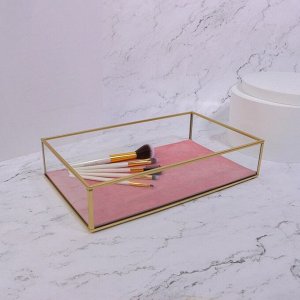 Органайзер для хранения «PINK RIPPLES», стеклянный, 1 секция, 29x17,5x6 см, прозрачный/медный/розовый