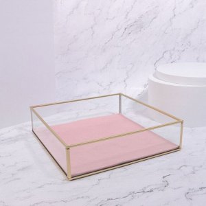 Органайзер для хранения «PINK RIPPLES», стеклянный, 1 секция, 24x24x6,5 см, прозрачный/медный/розовый