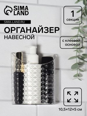Органайзер для хранения «Бриллиант», навесной, 1 секция, с клеевой основой, 10,5 x 12 x 5 см, цвет прозрачный