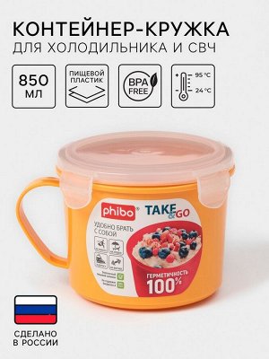 Контейнер-кружка для холодильника и СВЧ Take & Go, 850 мл, МИКС