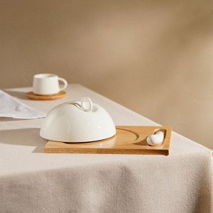 Маслёнка SL Home «Тренто», 22?17,5 см, на деревянной подставке, с ножом для масла, фарфор, белая