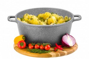 Казан 5,7 л ГАРМОНИЯ ВКУСА "Серый мрамор" с крышкой для индукции, диаметр 26 см, размеры 34,5*27,5*18,5 см