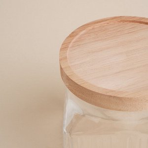 Банка для сыпучих продуктов SL Home «Афины», 1 л, 11*11.5 см, с деревянной крышкой. стекло, прозрачная
