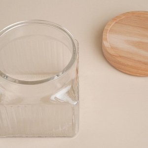 Банка для сыпучих продуктов SL Home «Афины», 1 л, 11*11.5 см, с деревянной крышкой. стекло, прозрачная
