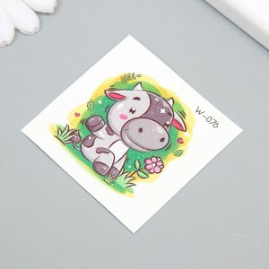 Татуировка на тело цветная "Коровка на полянке" 6х6 см