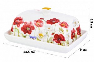 Масленка 13,5x9x6,5 см "Маки" из новой фарфоровой керамики
