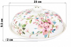 Блинница 23x23 см "Яблоневый цвет на белом" из новой костяного фарфора